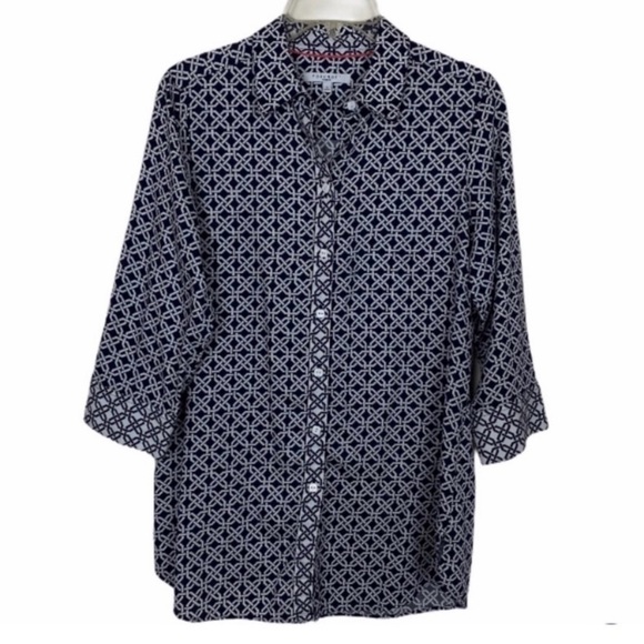 Foxcroft Women’s  Geometric Blue 3/4 Sleeves Shirt Color Size 8 - Picture 8 of 8